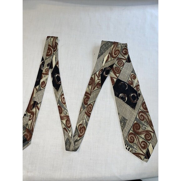 Manzoni Men’s Dress Tie Size 57” Multicolor Geometric Silk Business Formal - Picture 3 of 12